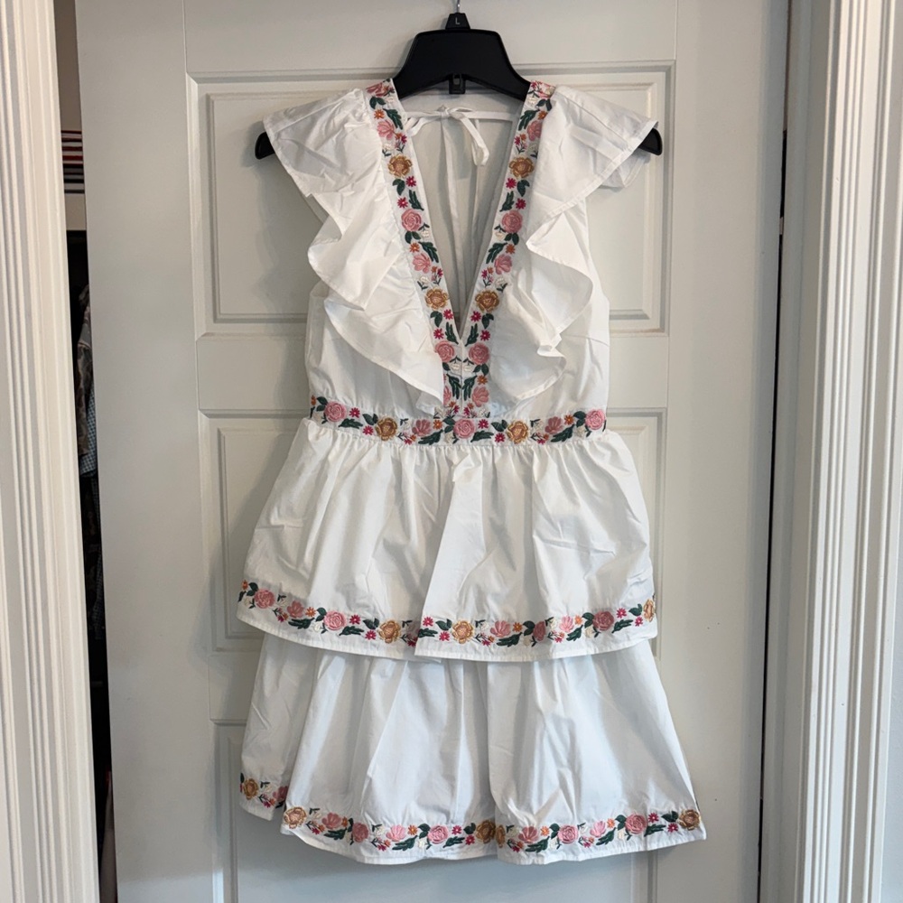 Main Strip White Dress with Floral Accents